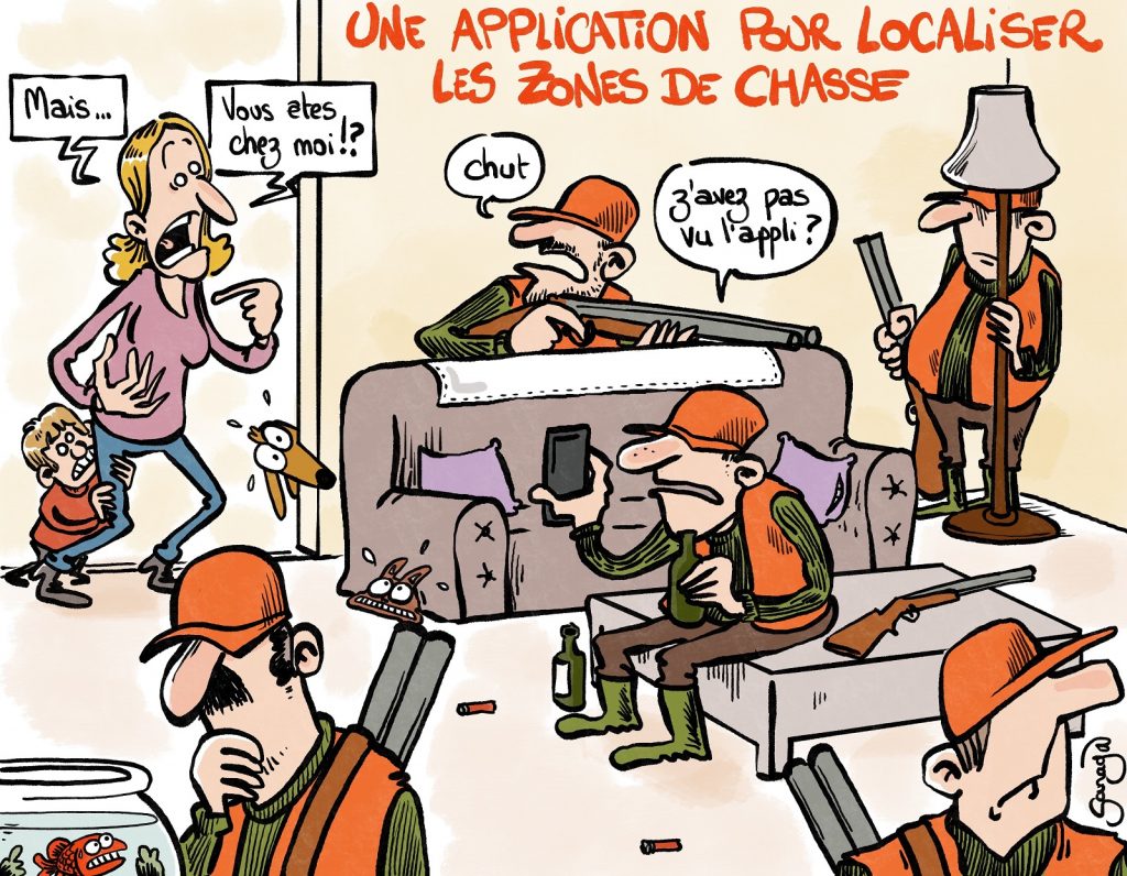 dessin presse humour application localisation image drôle chasseurs