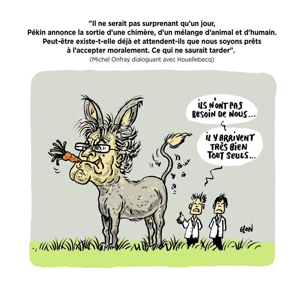 dessin presse humour Michel Onfray image drôle Michel Houellebecq