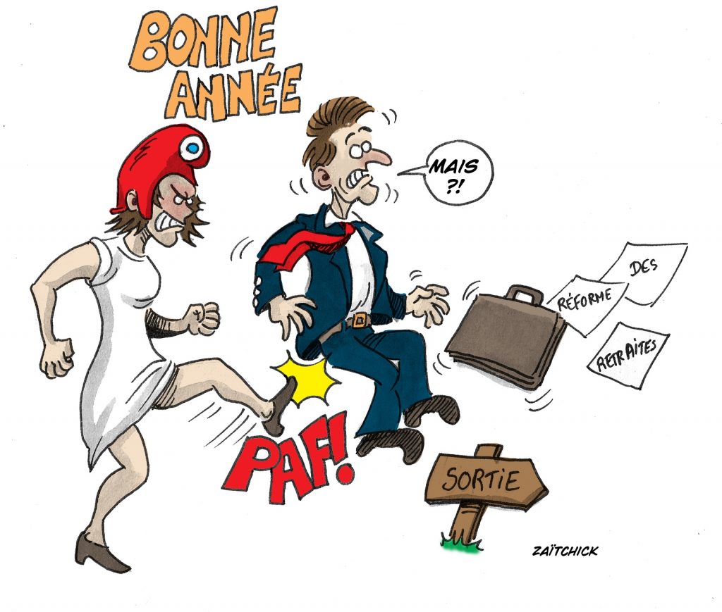 dessin presse humour Emmanuel Macron image drôle nouvelle année 2023