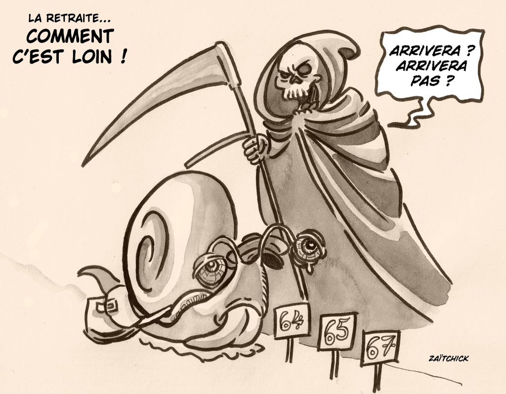 dessin presse humour réforme des retraites image drôle mort