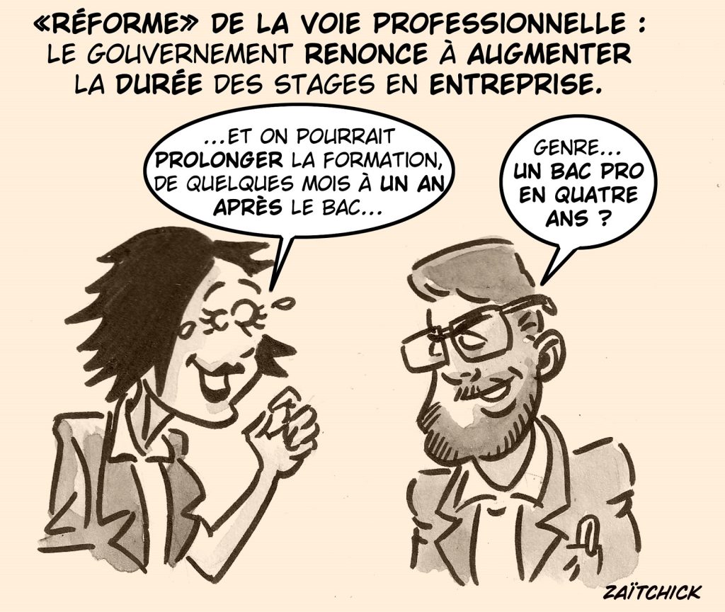 dessin presse humour réforme voie professionnelle image drôle stage entreprise