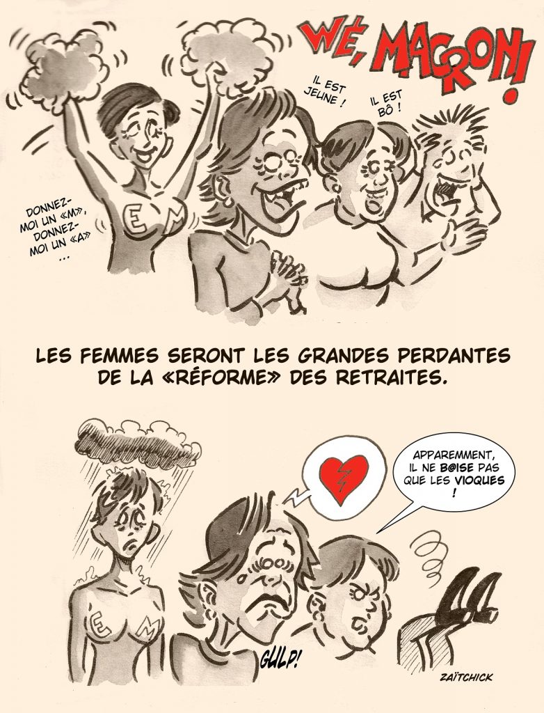 dessin presse humour femmes perdantes image drôle réforme des retraites