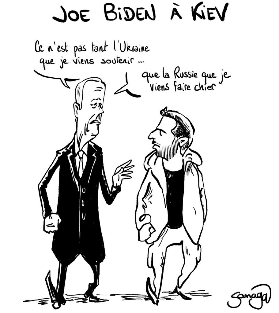 dessin presse humour visite Ukraine image drôle Joe Biden