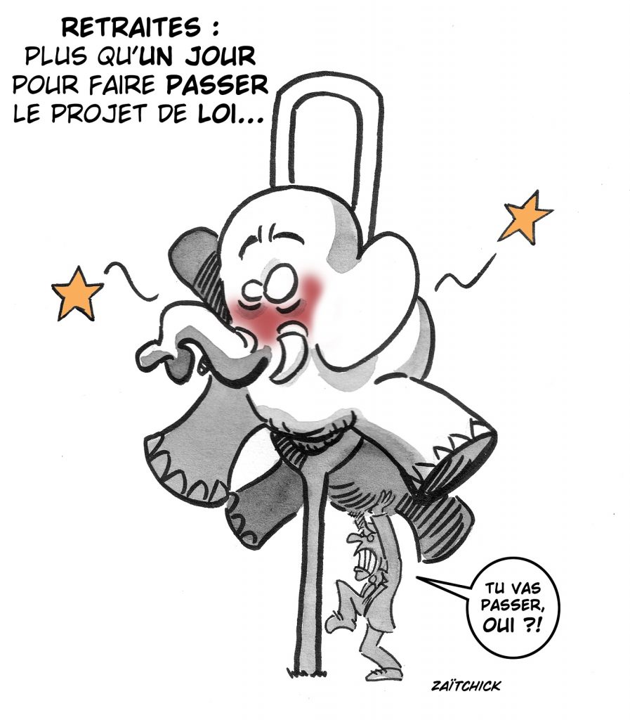 dessin presse humour Emmanuel Macron image drôle projet loi réforme retraites