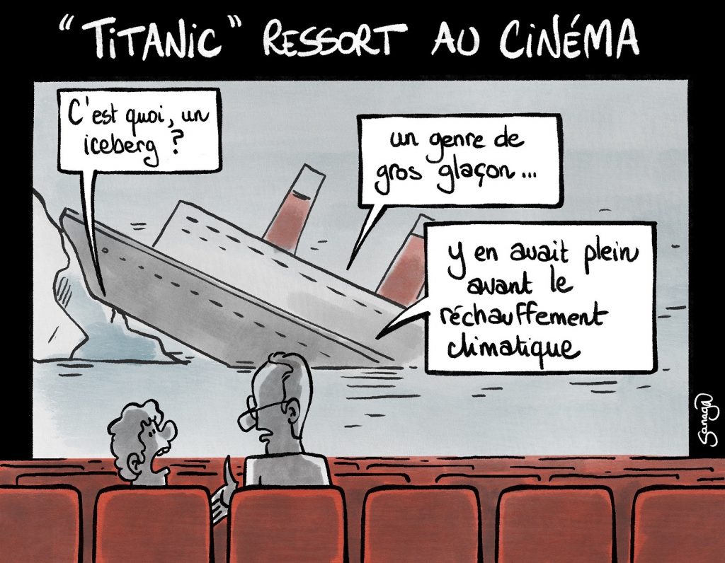 dessin presse humour cinéma Titanic image drôle réchauffement climatique