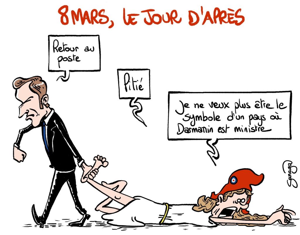 dessin presse humour journée internationale droits femmes image drôle Emmanuel Macron