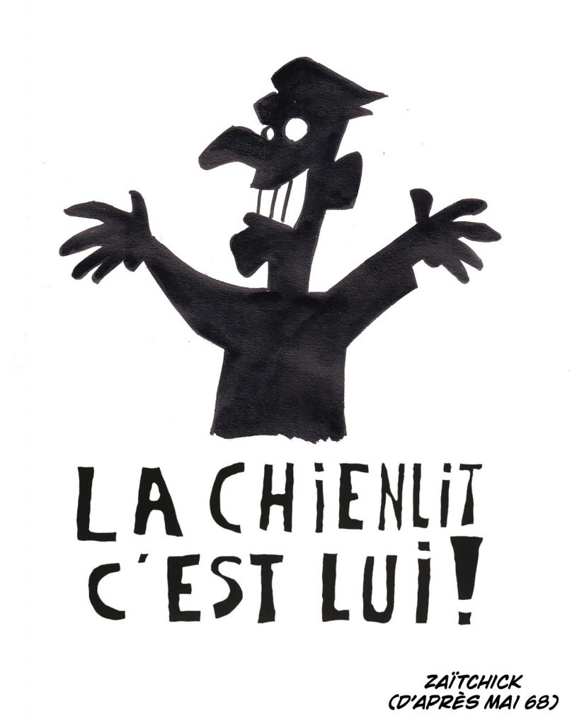 dessin presse humour Emmanuel Macron image drôle mai 68 chienlit