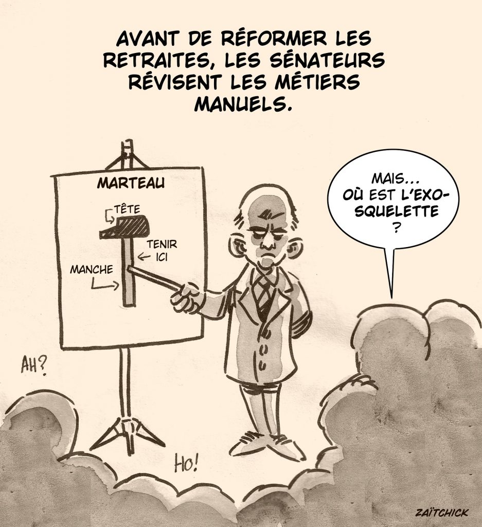 dessin presse humour sénateurs image drôle réforme des retraites