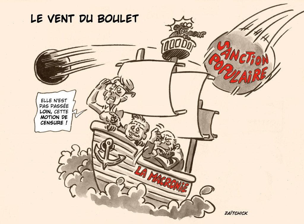 dessin presse humour la Macronie image drôle motion censure réforme retraites