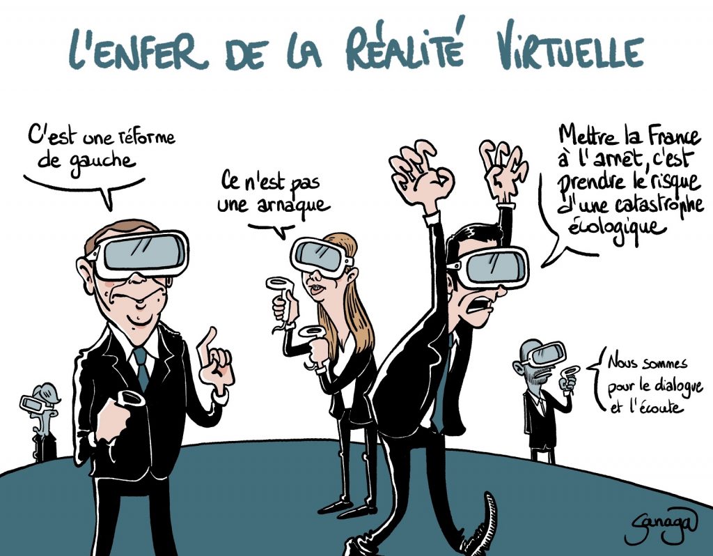 dessin presse humour réforme retraite image drôle réalité virtuelle