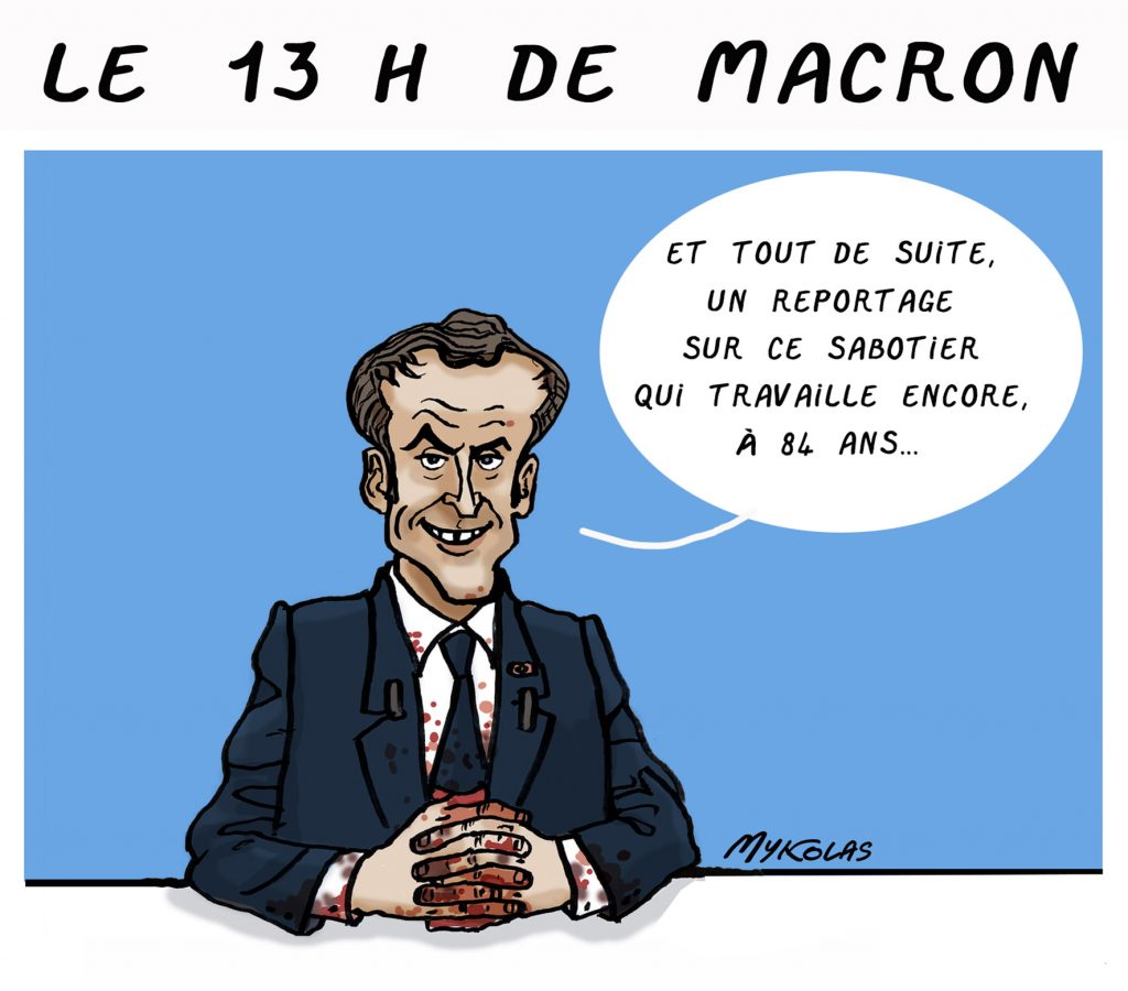 dessin presse humour Emmanuel Macron journal télévisé image drôle réforme retraites