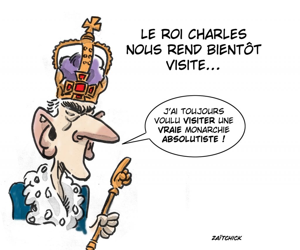 dessin presse humour visite France image drôle Charles III