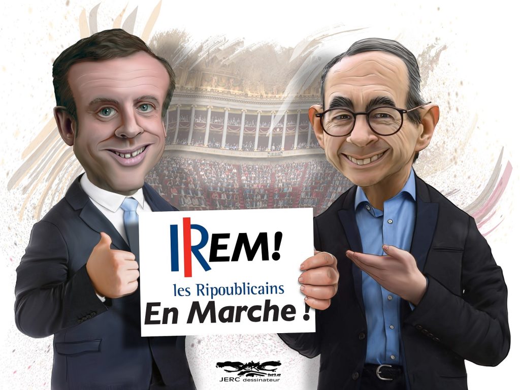 dessin presse humour Emmanuel Macron Bruno Retailleau image drôle réforme des retraites