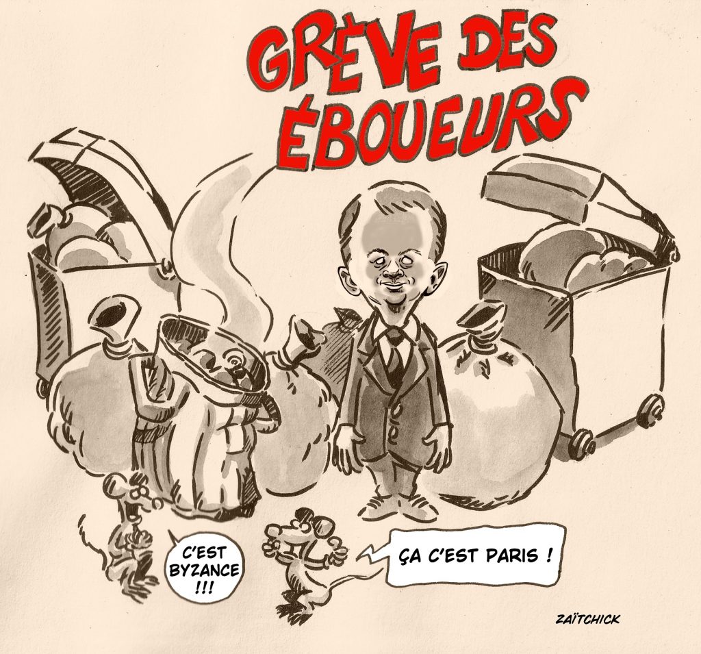 dessin presse humour grèves éboueurs Paris image drôle Olivier Dussopt réforme des retraites