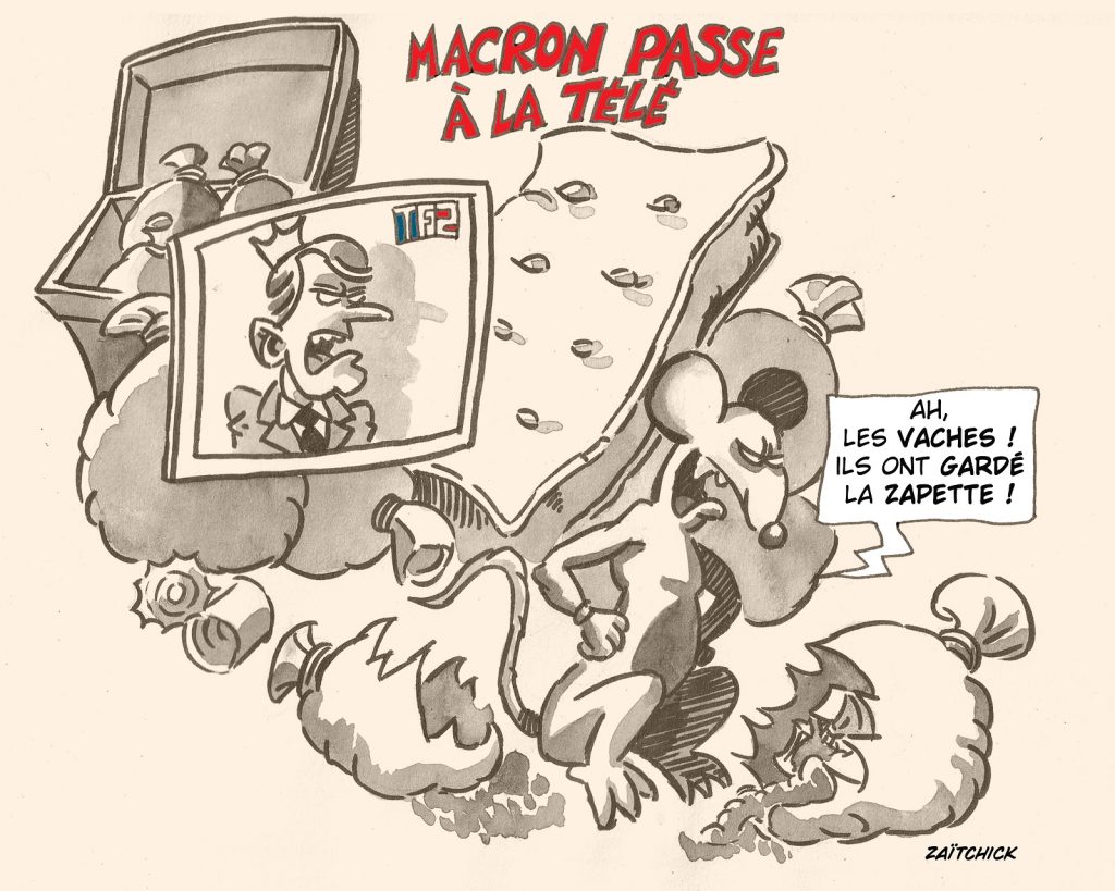 dessin presse humour allocution Macron image drôle réforme retraites