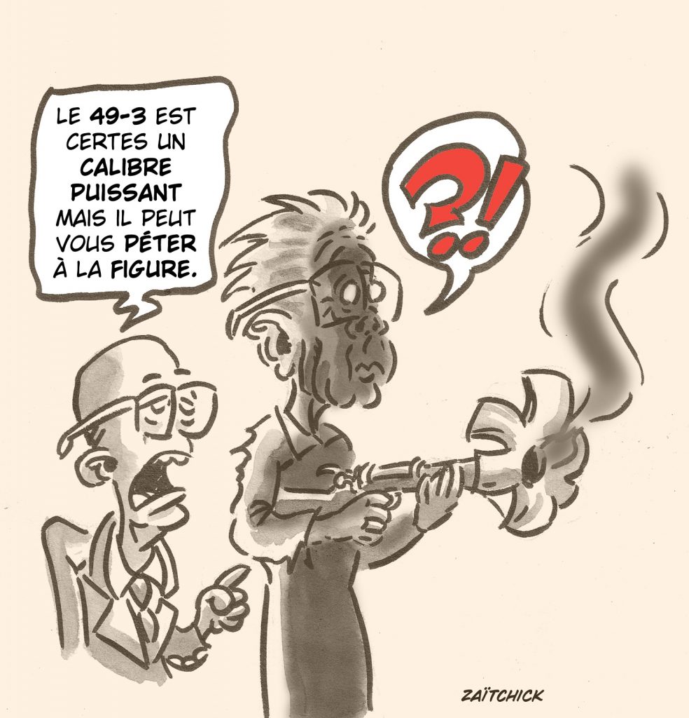 dessin presse humour Élisabeth Borne image drôle réforme des retraites article 49.3