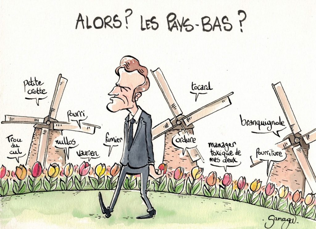 dessin presse humour Emmanuel Macron image drôle Pays-Bas