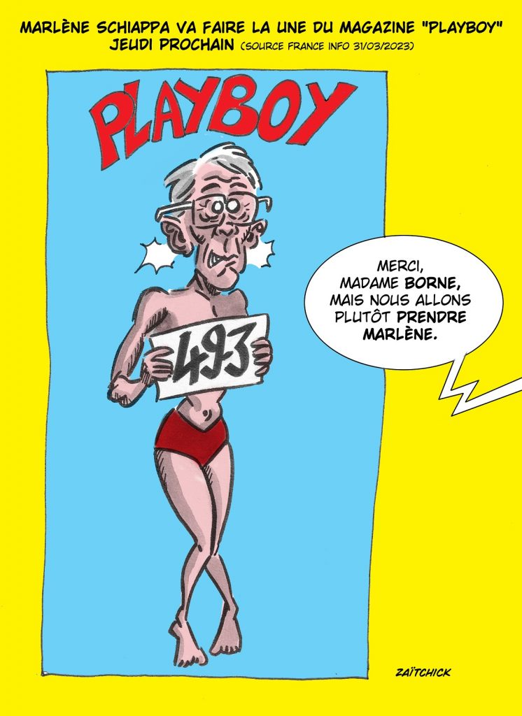 dessin presse humour Marlène Schiappa image drôle Playboy Élisabeth Borne article 49.3