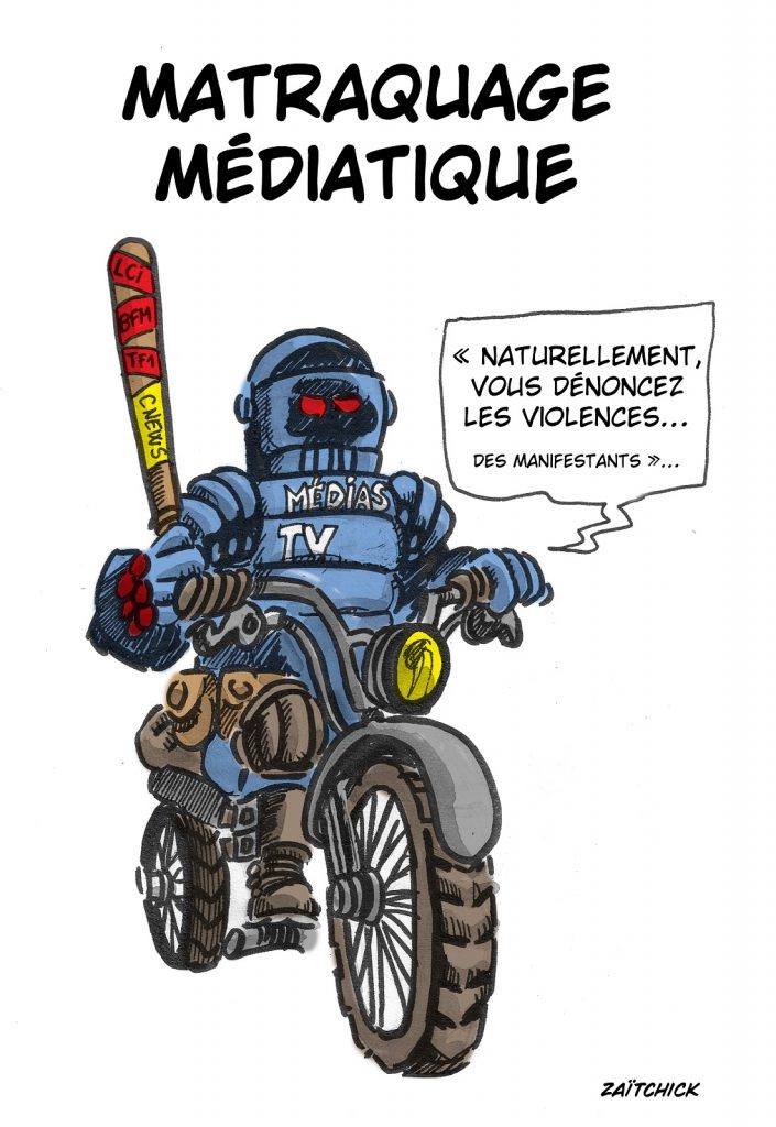 dessin presse humour violences policières propagande image drôle Brav-M médias