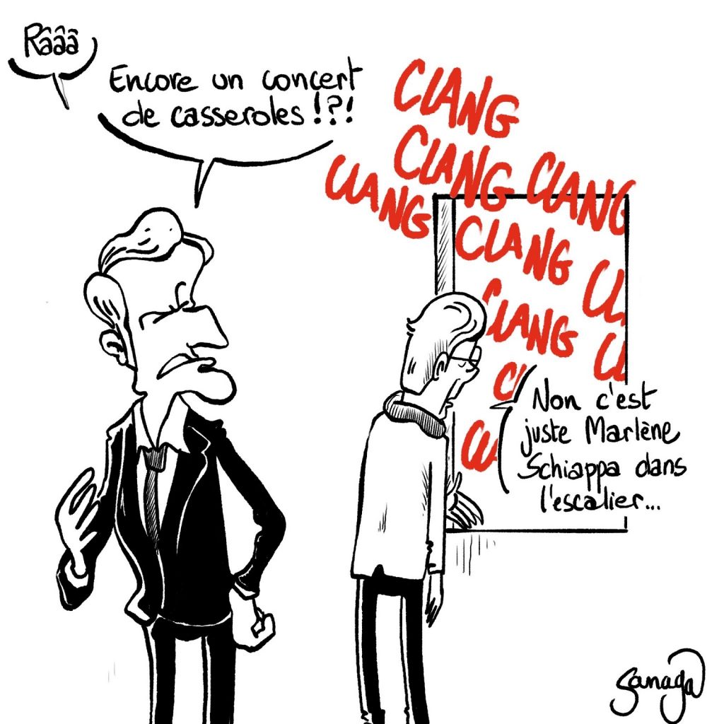 dessin presse humour Emmanuel Macron image drôle concert casserole