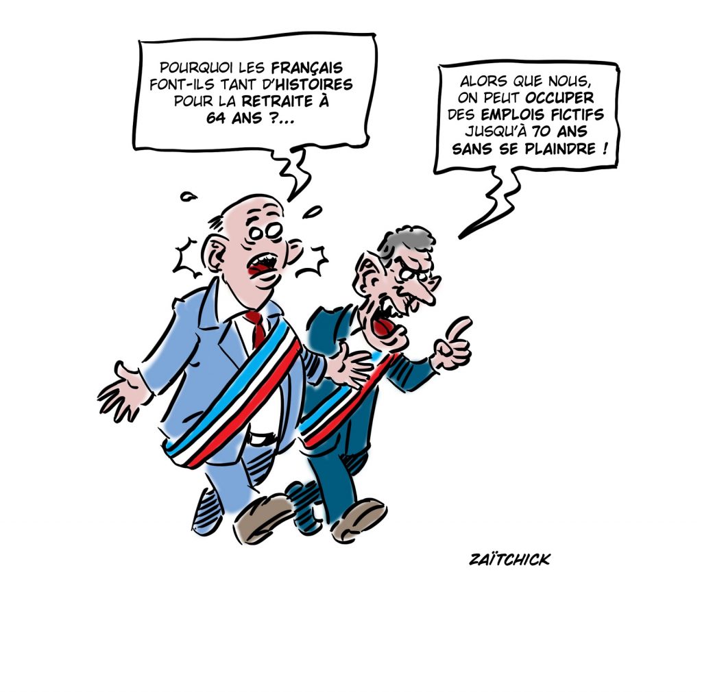 dessin presse humour réforme retraite image drôle emplois fictifs