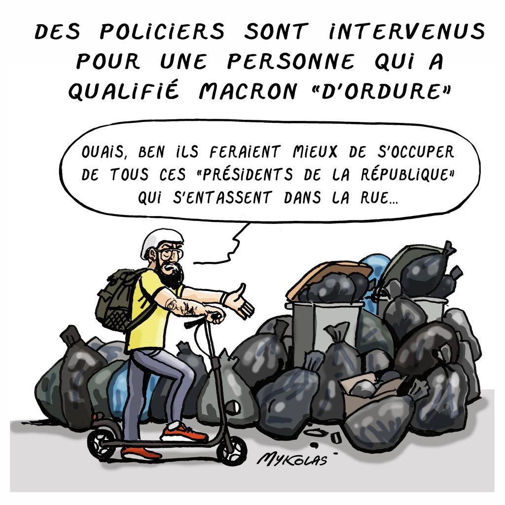 dessin presse humour Emmanuel Macron image drôle interpellation femme insulte