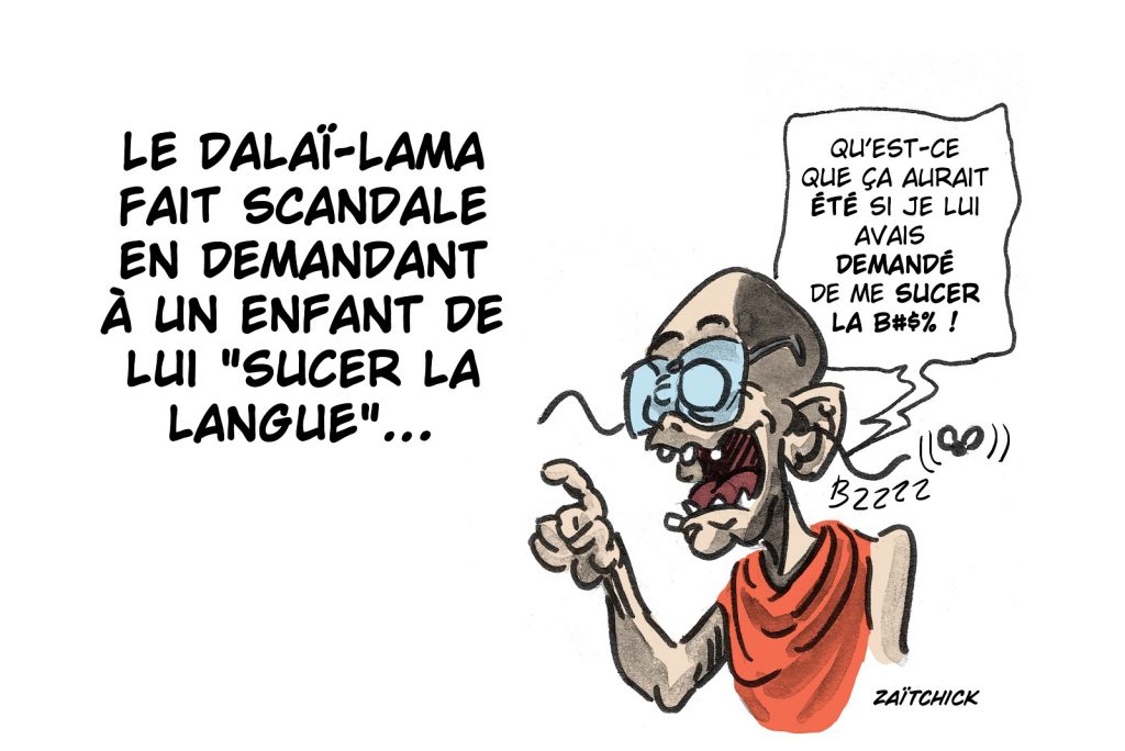 dessin presse humour Dalaï-lama enfant image drôle sucer langue