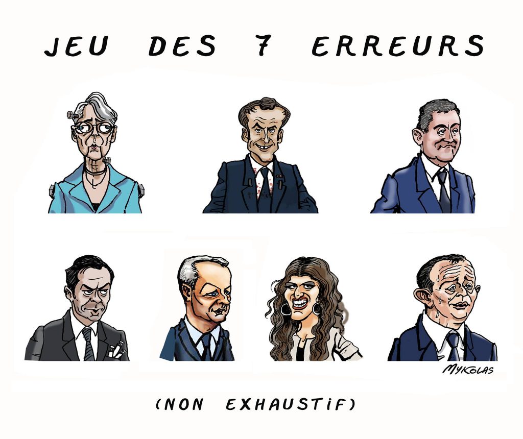 dessin presse humour jeu 7 erreurs image drôle Macronie