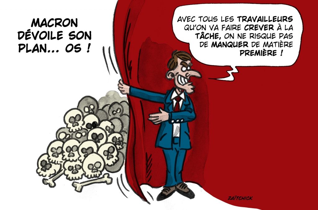 dessin presse humour Emmanuel Macron plan eau image drôle réforme des retraites