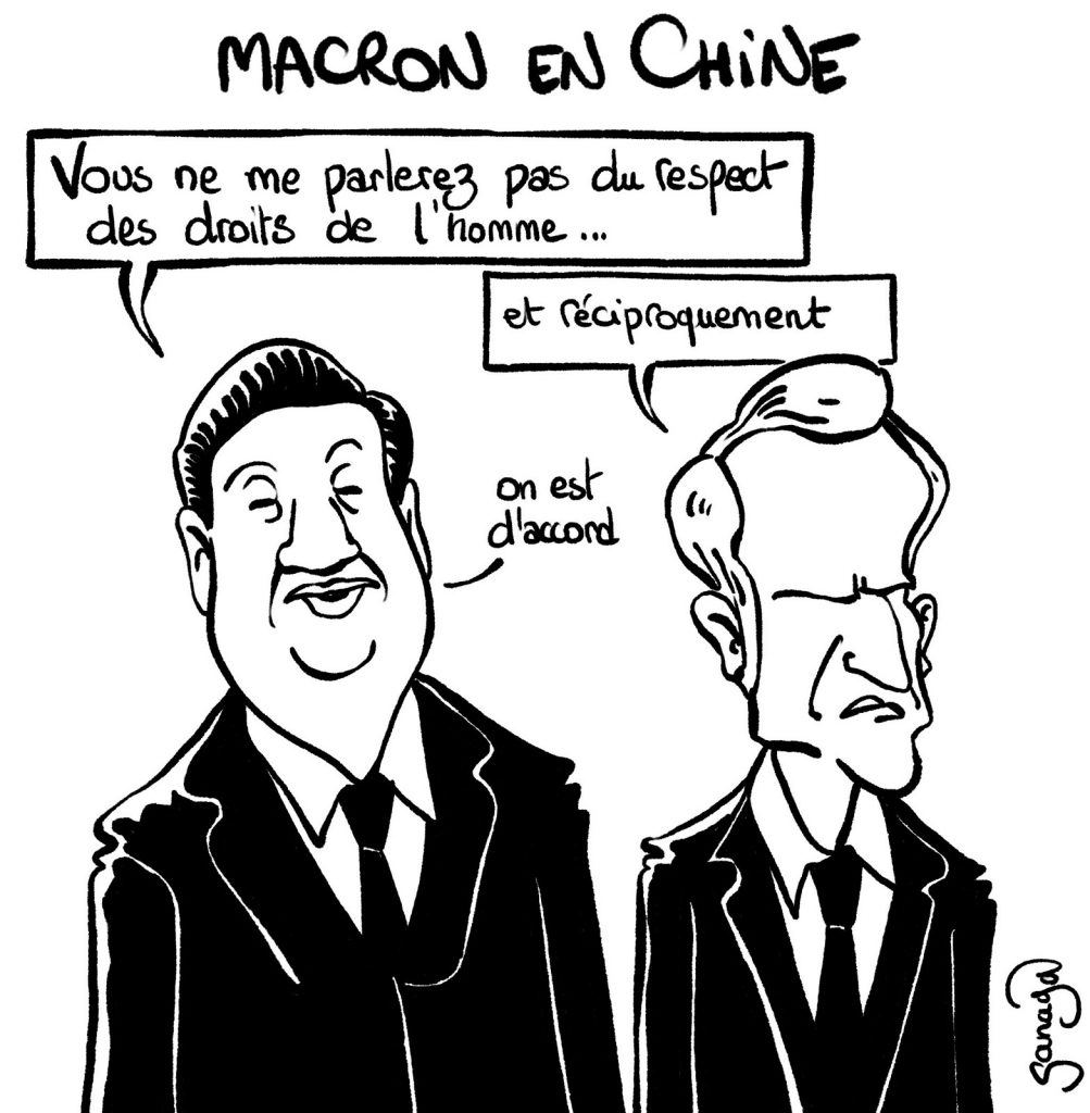 dessin presse humour Emmanuel Macron Xi Jinping image drôle visite Chine