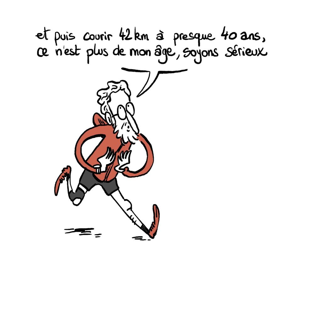 dessin humour quarantenaire image drôle sport marathon Facebook