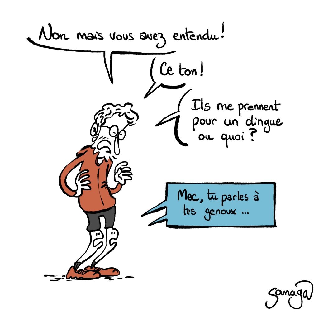 dessin humour quarantenaire image drôle sport ragondin genoux