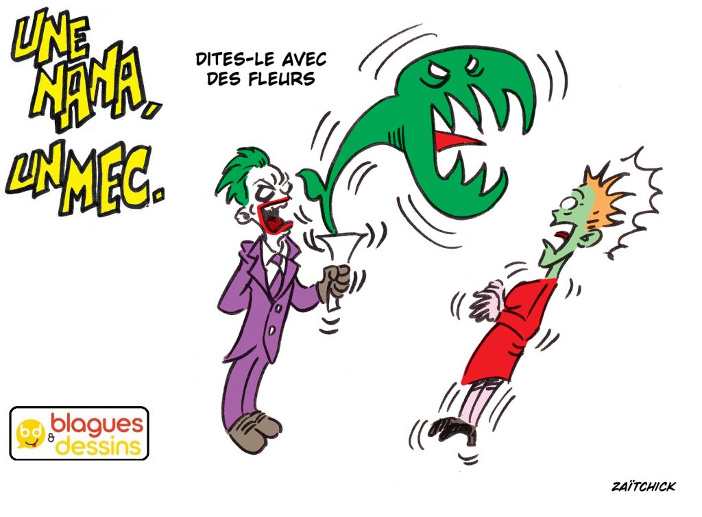 blague dessin humour mec nana homme femme gars Joker langage fleurs