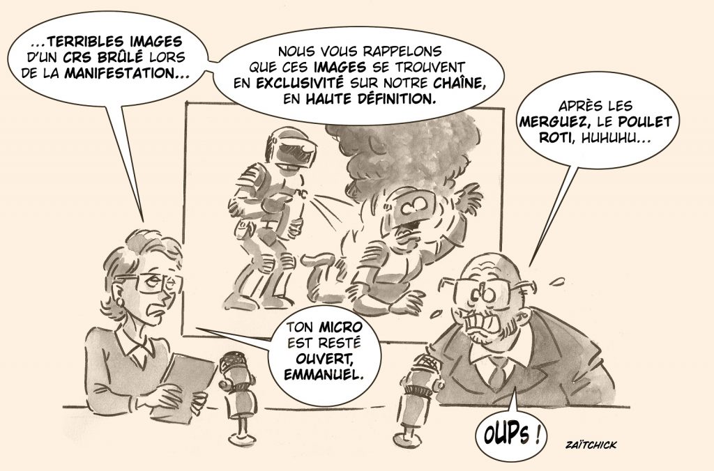 dessin presse humour Emmanuel Lechypre image drôle violences 1er mai
