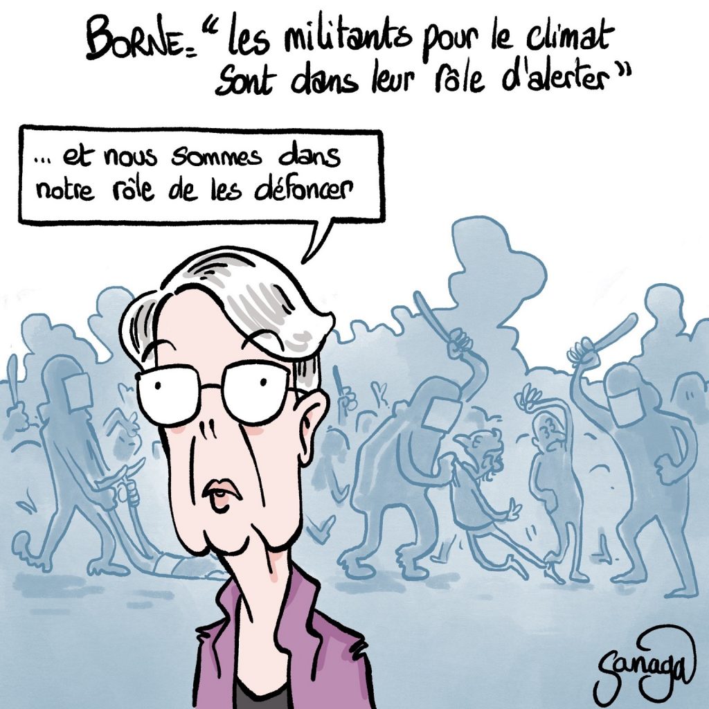 dessin presse humour Élisabeth Borne image drôle militants climatiques