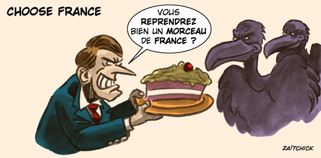 dessin presse humour Emmanuel Macron image drôle Choose France