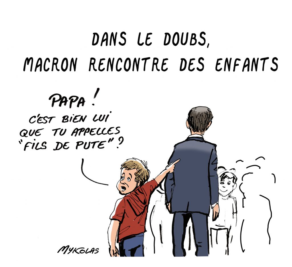 dessin presse humour visite Doubs image drôle Emmanuel Macron
