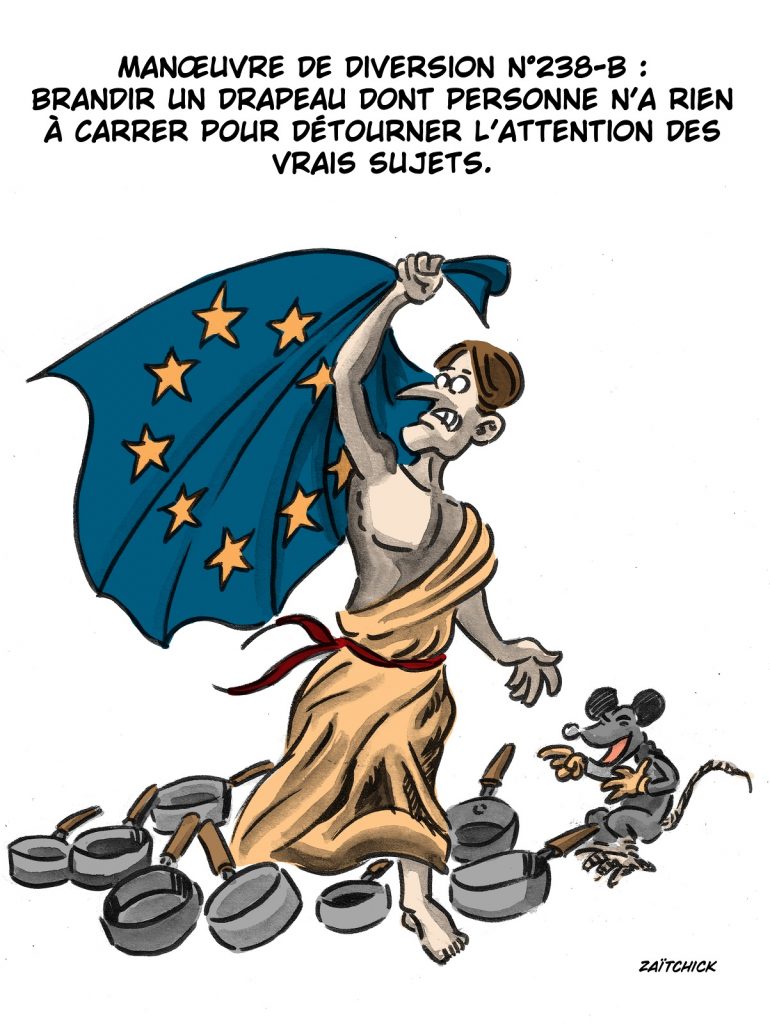 dessin presse humour drapeau européen image drôle réforme retraite