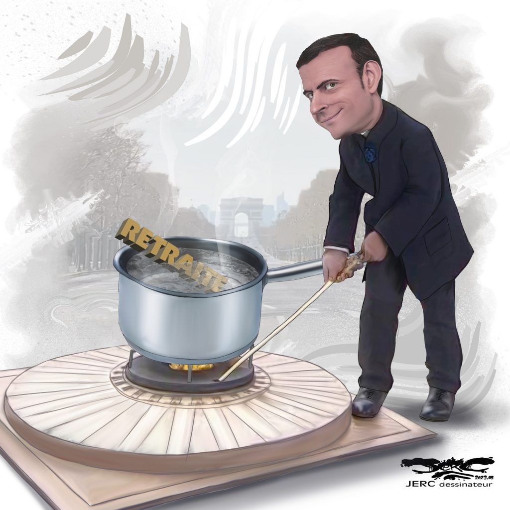 dessin presse humour Emmanuel Macron image drôle réforme retraites casserolades