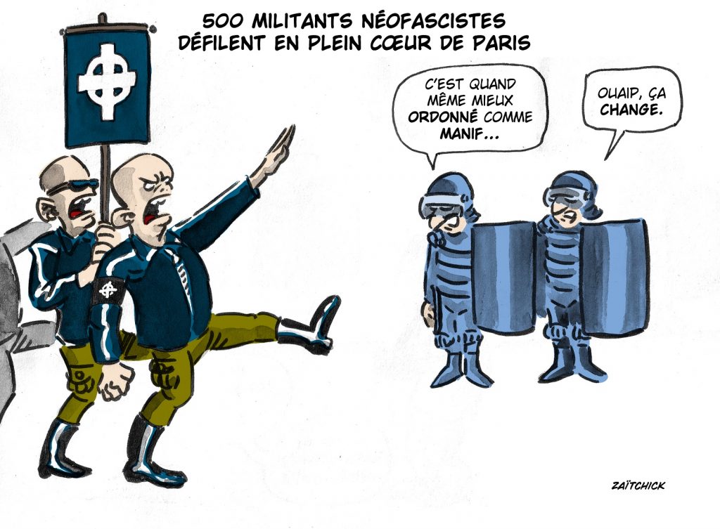dessin presse humour militants néofascistes image drôle défilé Paris