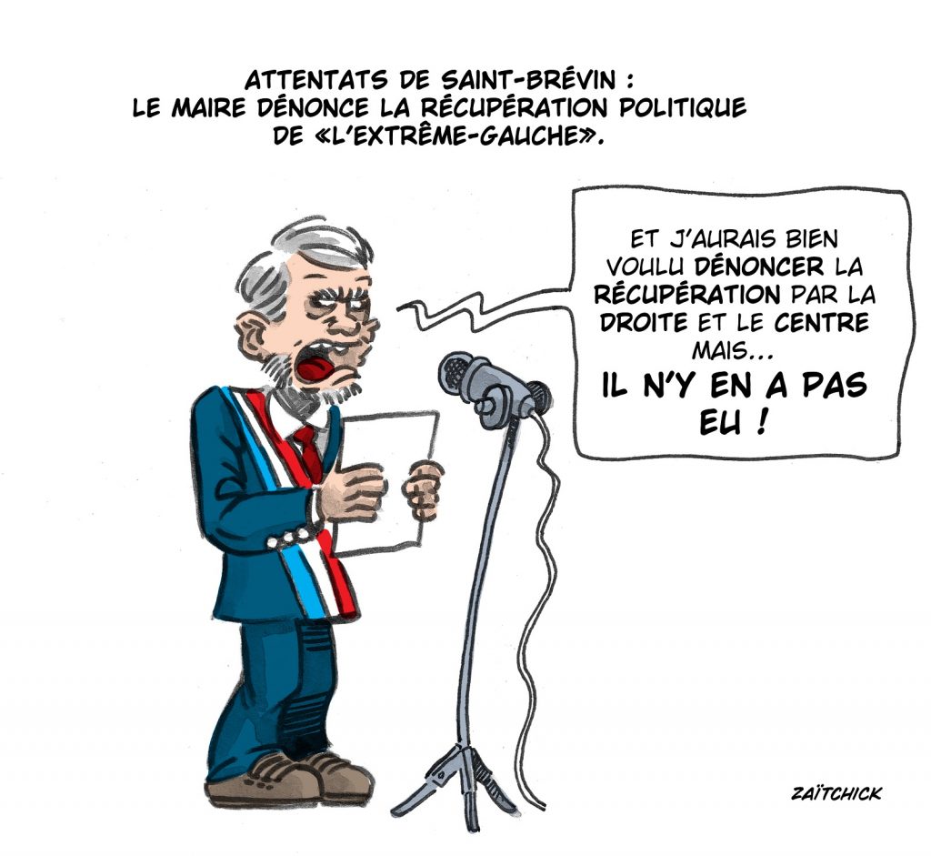 dessin presse humour attentats Saint-Brévin image drôle récupération extrême-gauche