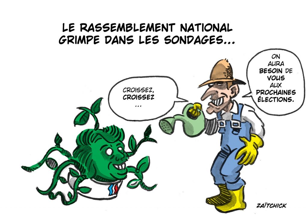 dessin presse humour Emmanuel Macron image drôle croissance Rassemblement National