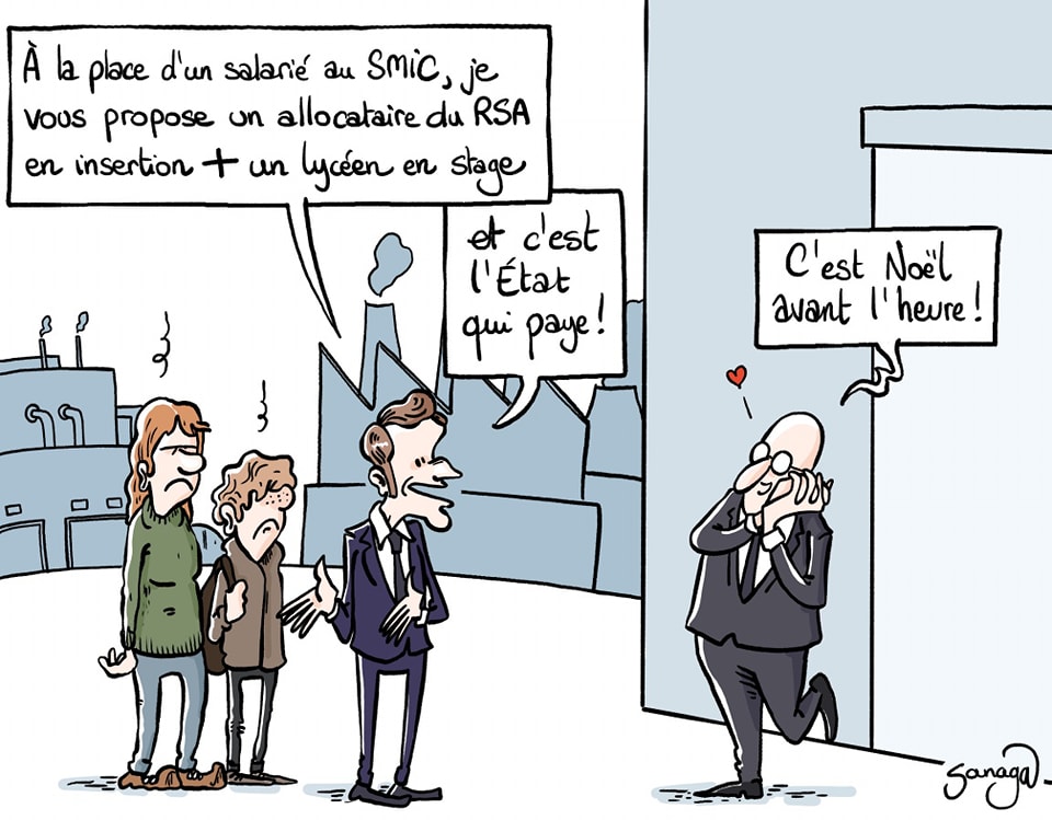 dessin presse humour Emmanuel Macron image drôle stages rémunérés