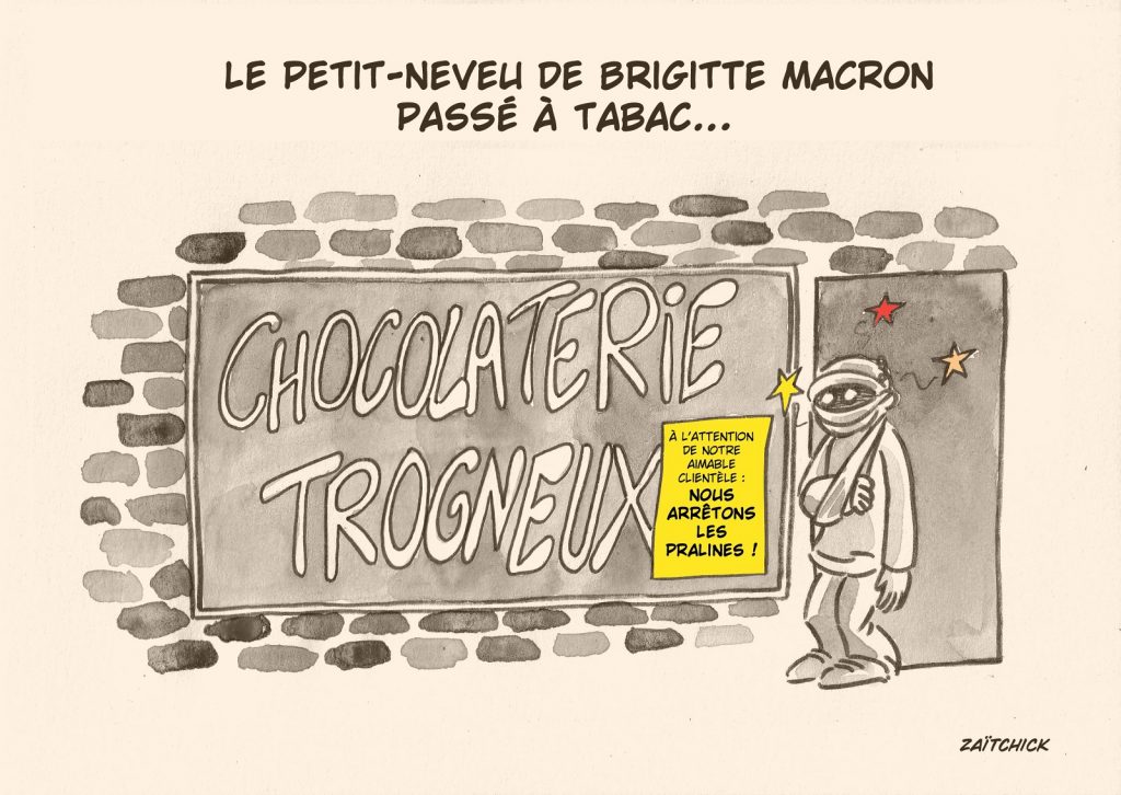 dessin presse humour agression Jean-Baptiste Trogneux image drôle petit-neveu Brigitte Macron