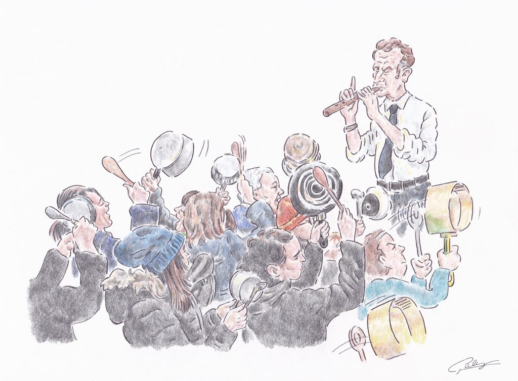 dessin presse humour Emmanuel Macron image drôle concert casseroles