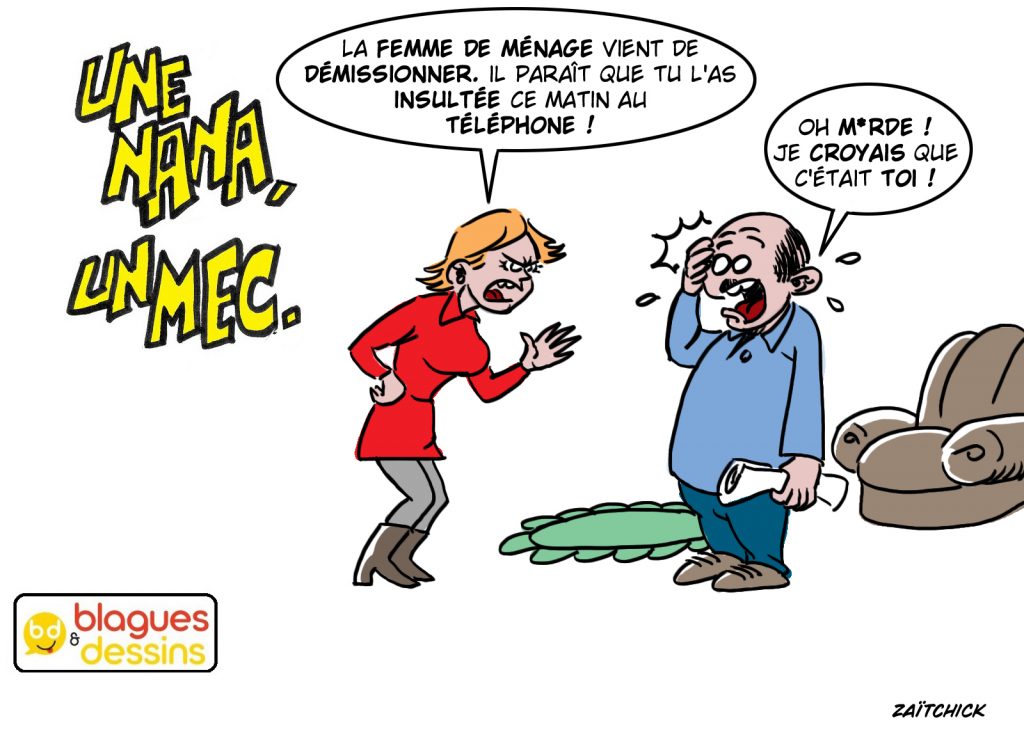 blague dessin humour mec nana homme femme gars fille femme ménage insulte téléphone