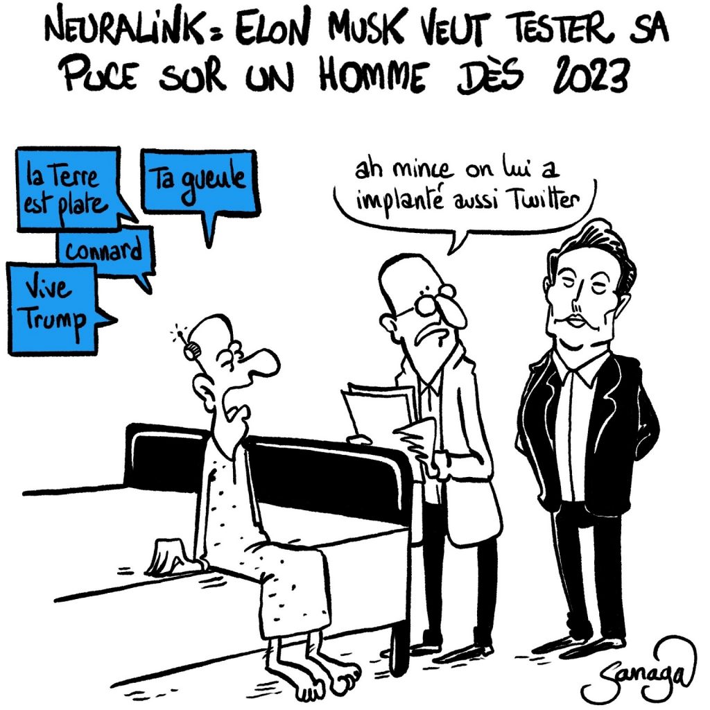 dessin presse humour Elon Musk image drôle puce Neuralink