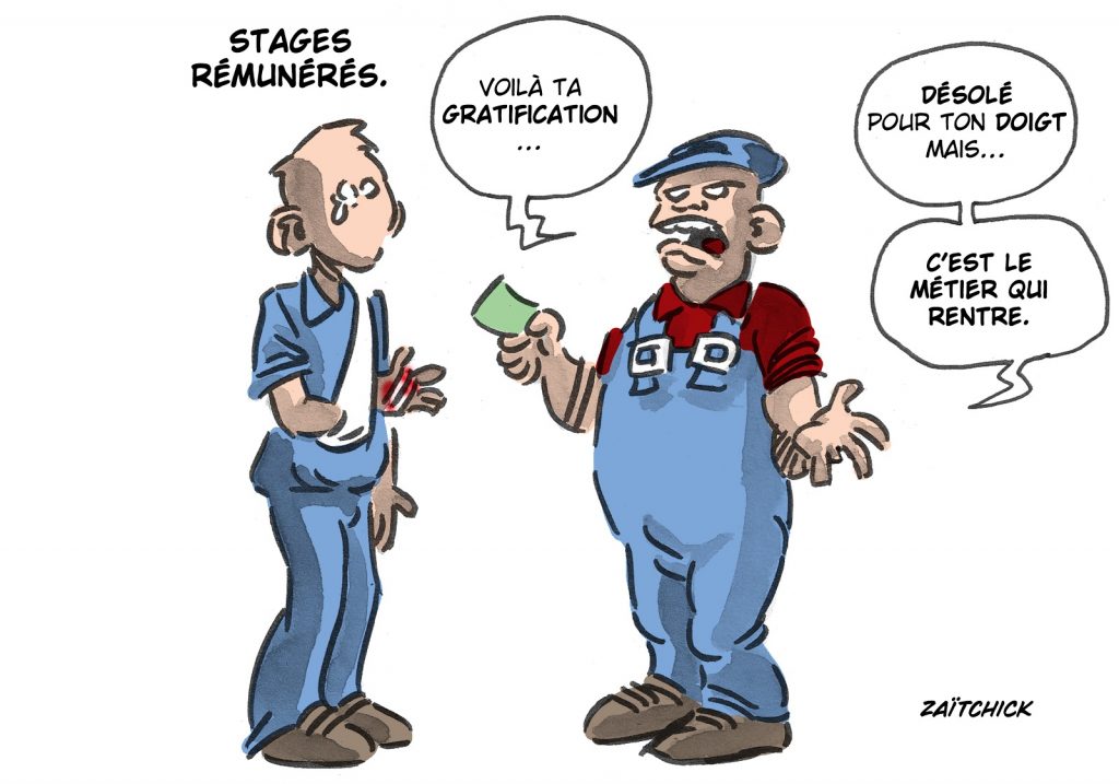 dessin presse humour réforme enseignement professionnel image drôle stages rémunérés