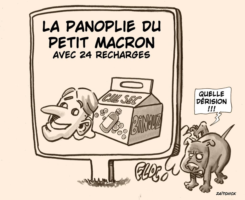 dessin presse humour Emmanuel Macron image drôle communication propagande