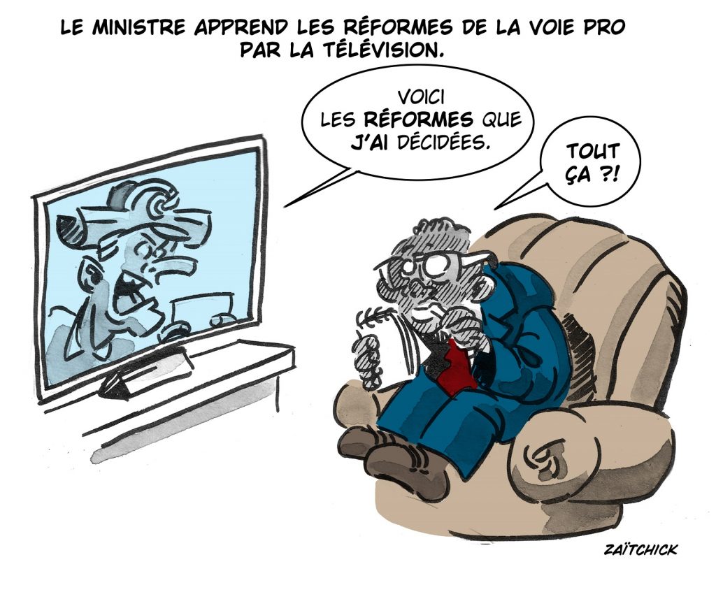 dessin presse humour réforme enseignement professionnel image drôle Pap Ndiaye